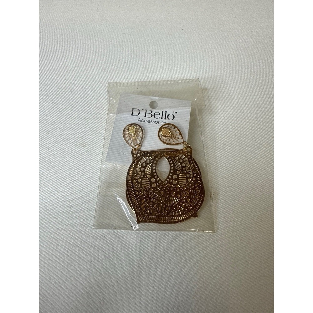 D'Bello Gold Toned Filigree Dangle Earrings